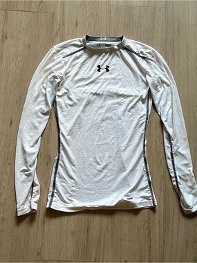 Under Armour Unisex White Long-Sleeve Compression Top with Black Logo